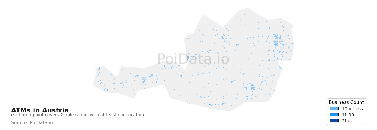 ATM density map for Austria