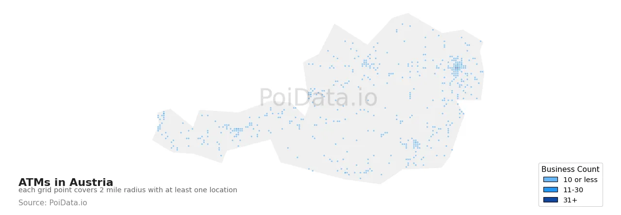 ATM density map for Austria