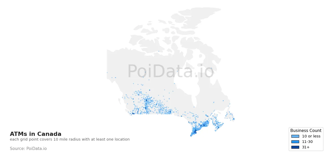 ATM density map for Canada