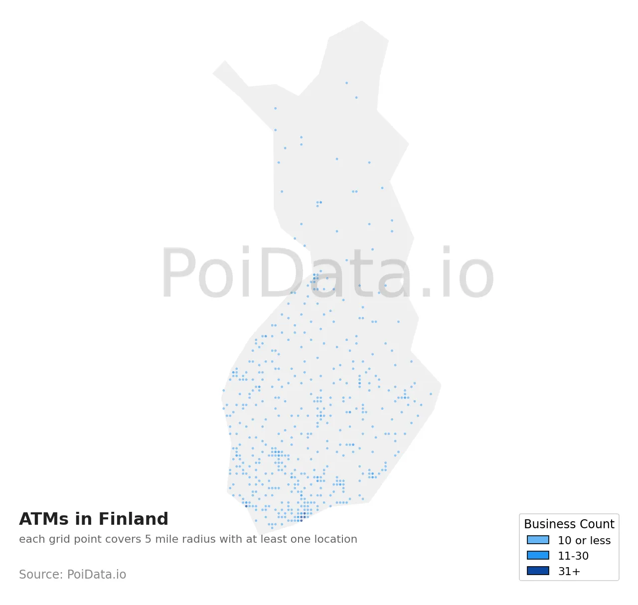 ATM density map for Finland