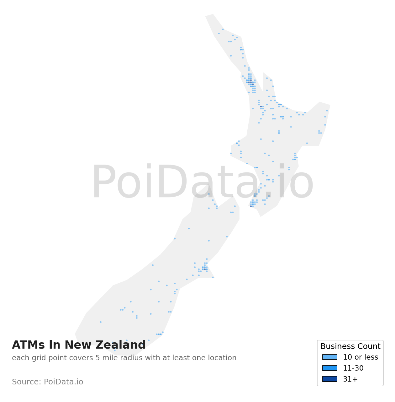 ATM density map for New Zealand
