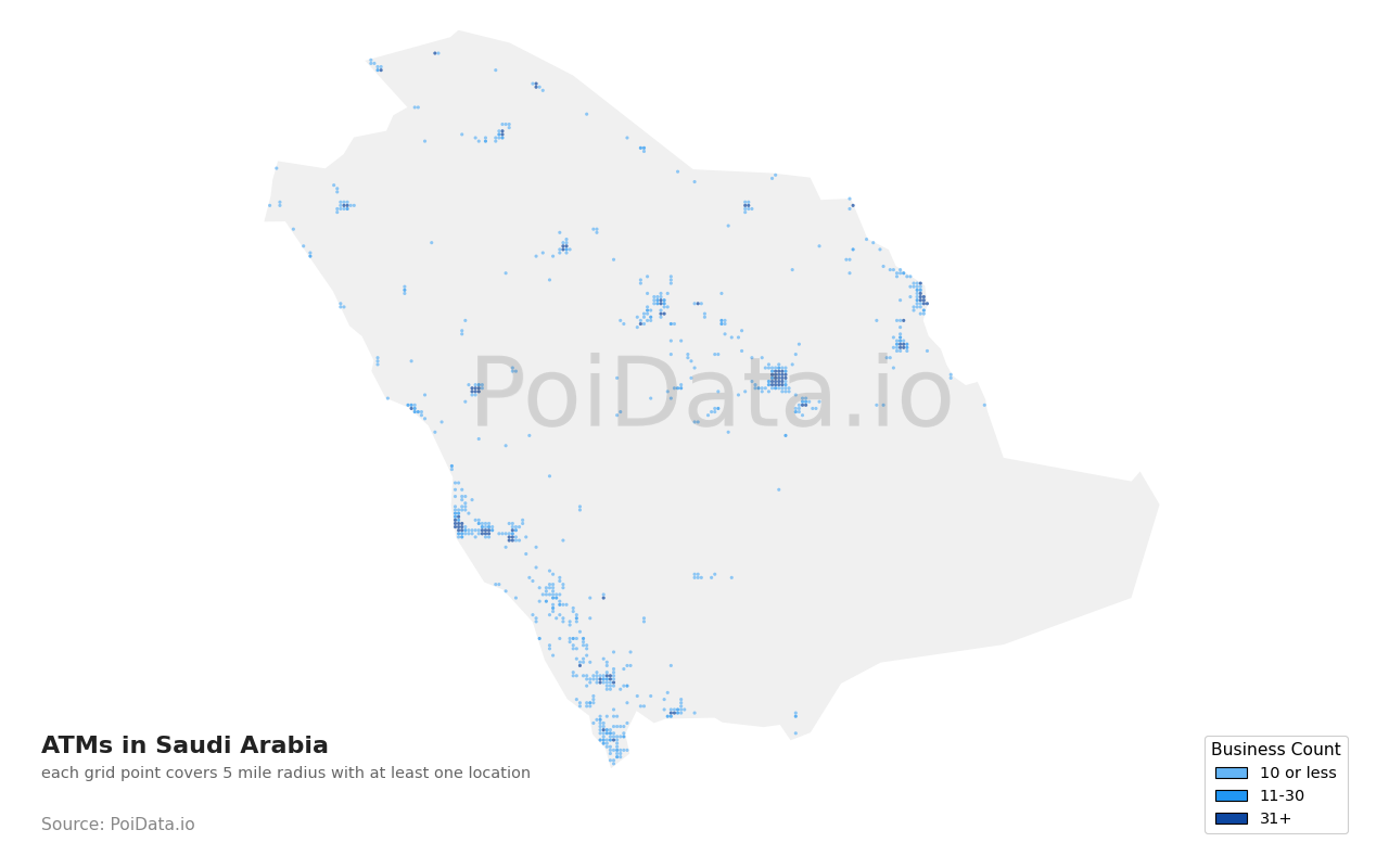 ATM density map for Saudi Arabia