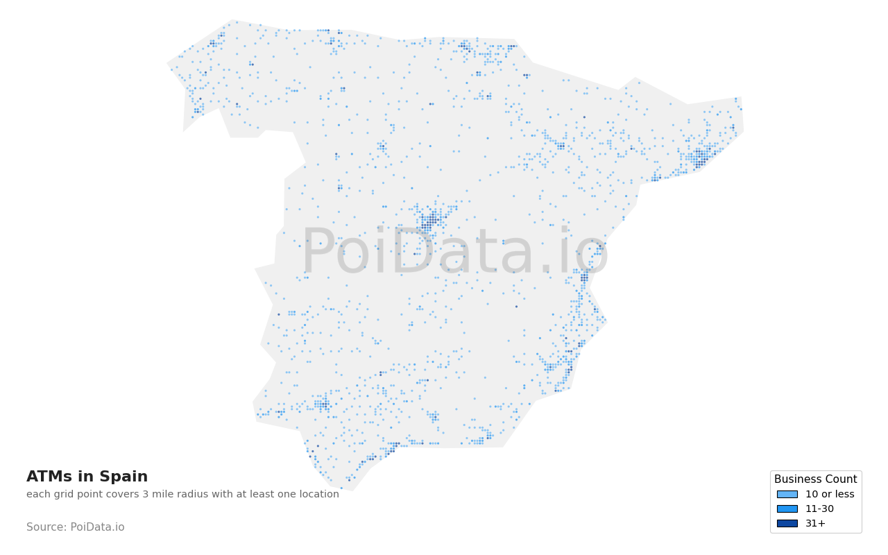 ATM density map for Spain