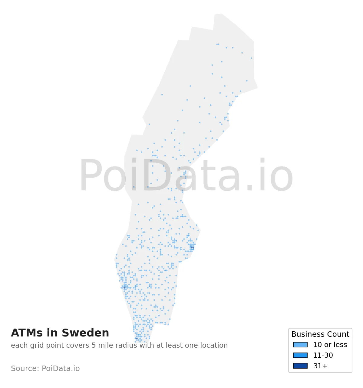 ATM density map for Sweden