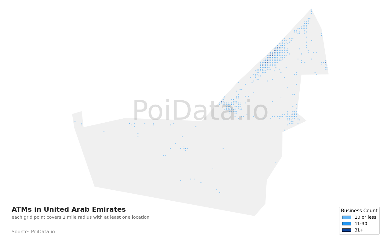ATM density map for United Arab Emirates