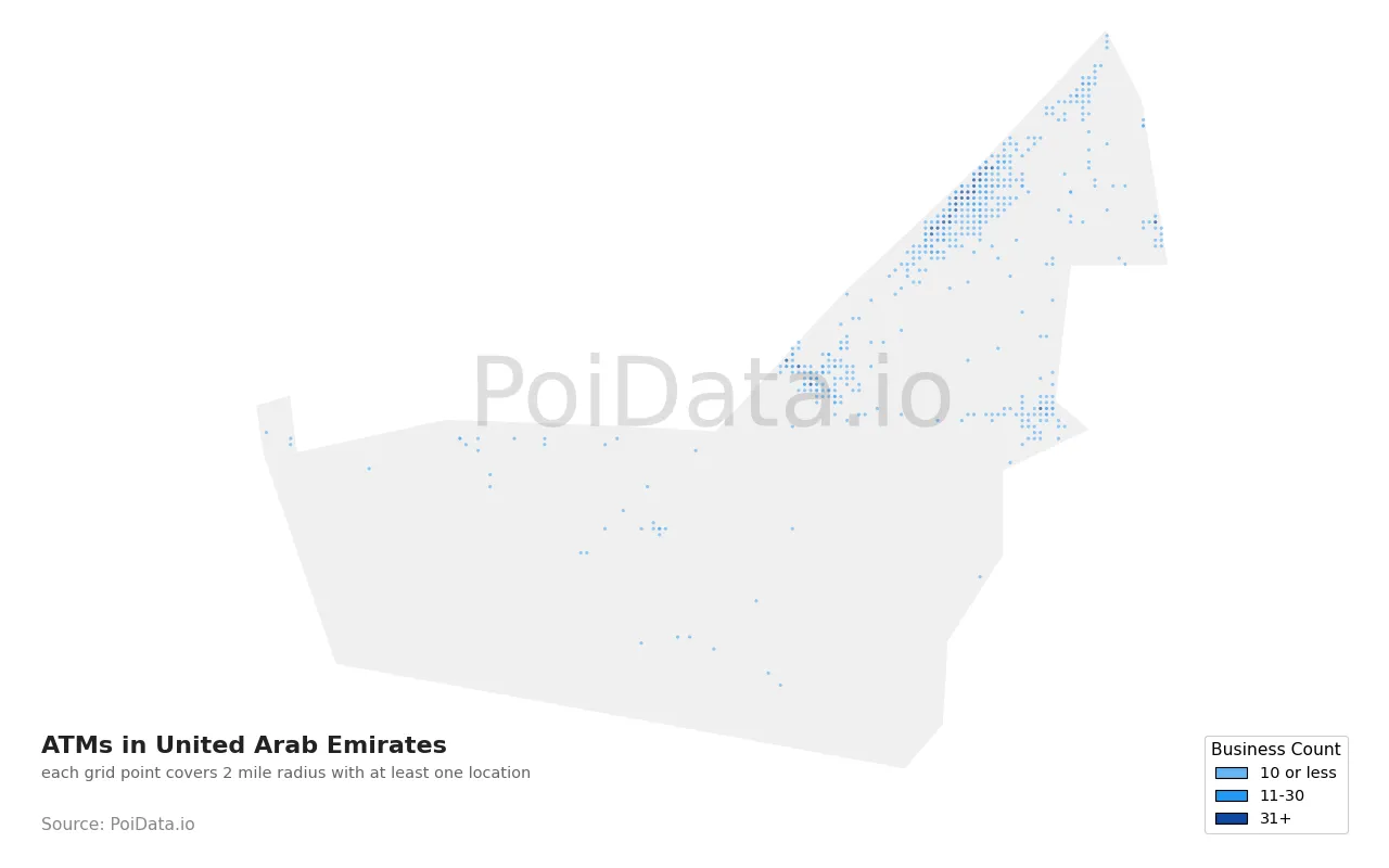 ATM density map for United Arab Emirates