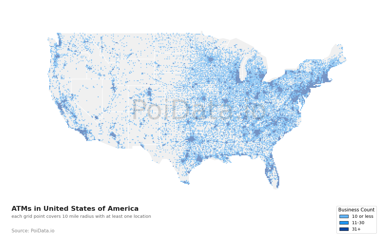 ATM density map for United States