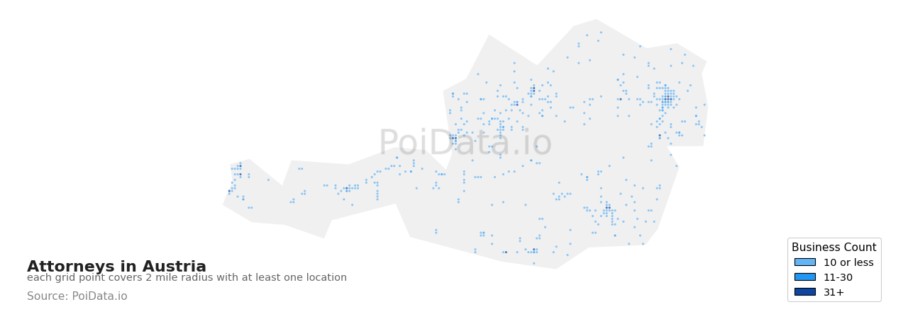 Attorney density map for Austria