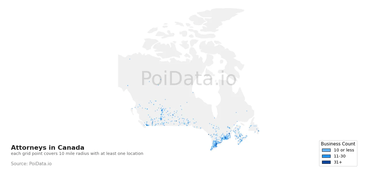 Attorney density map for Canada