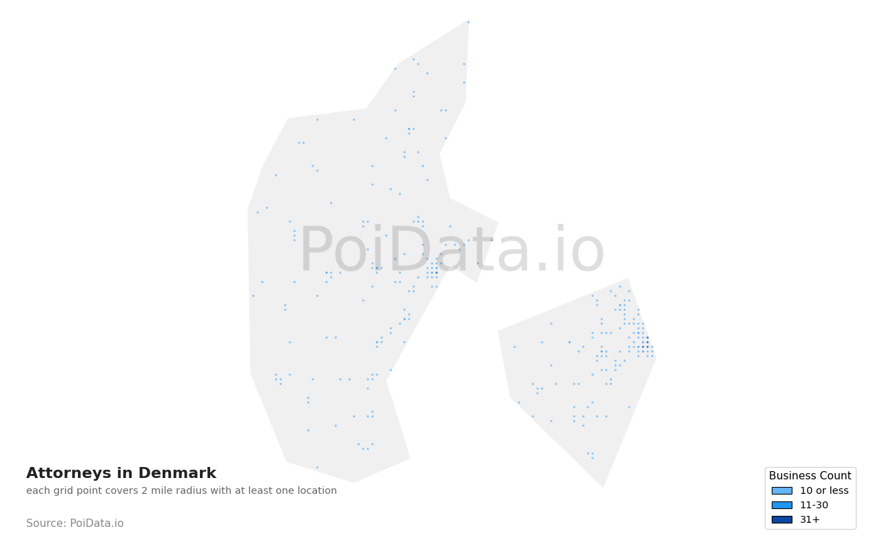 Attorney density map for Denmark
