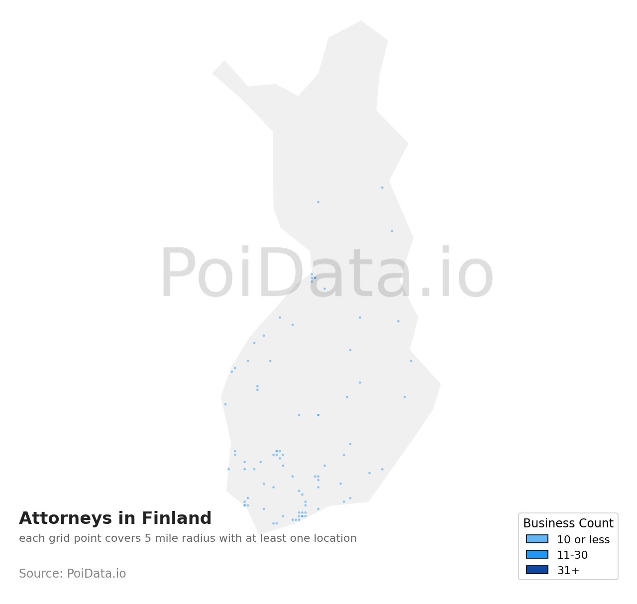 Attorney density map for Finland