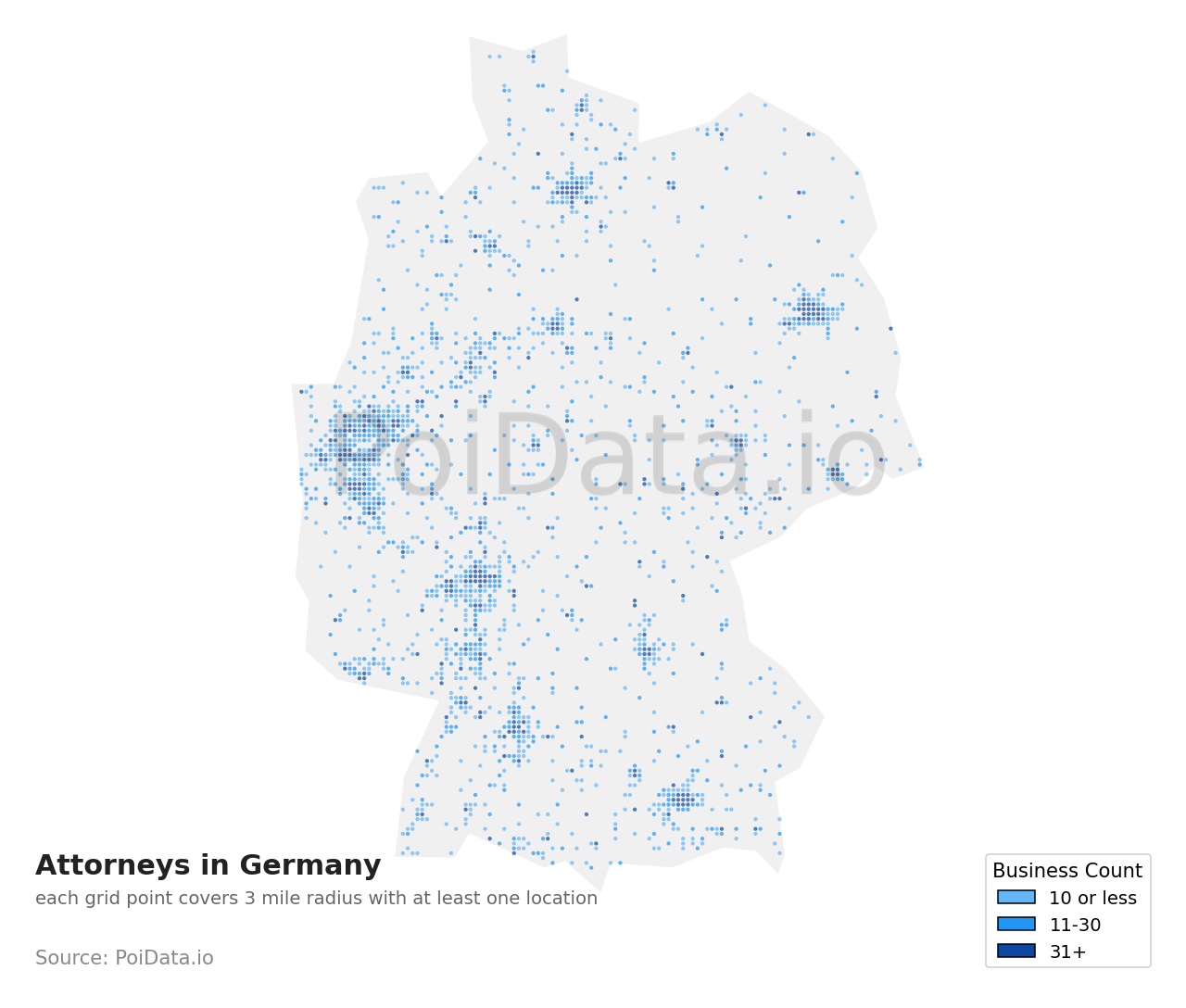Attorney density map for Germany