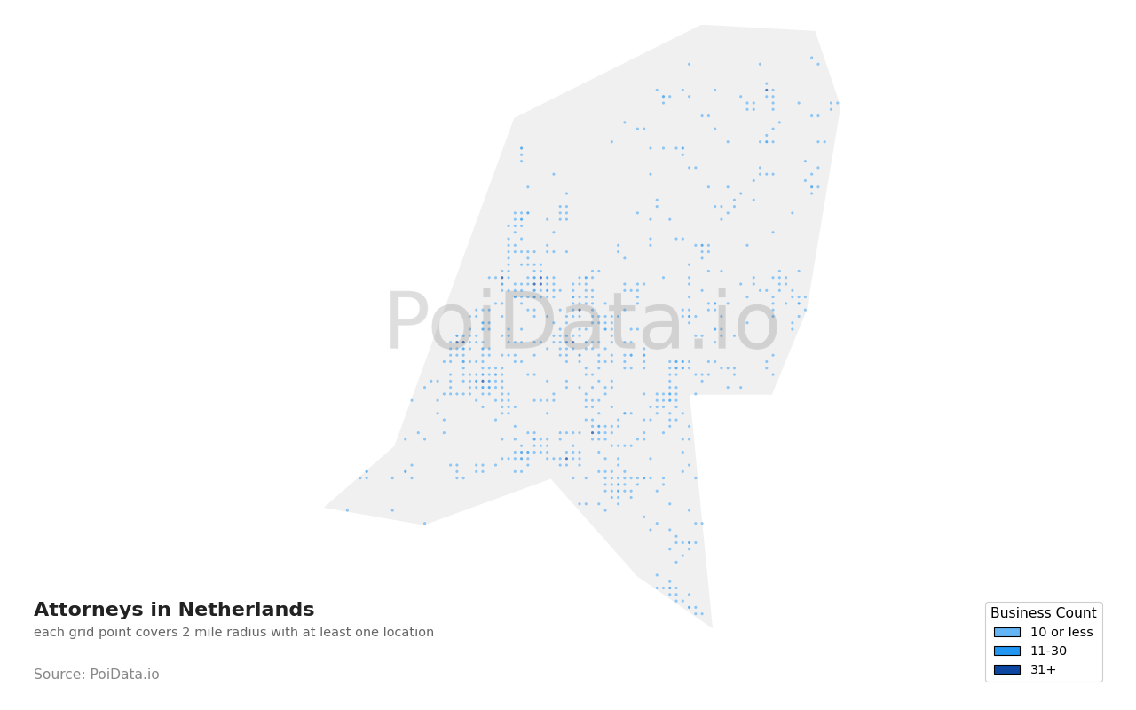 Attorney density map for Netherlands