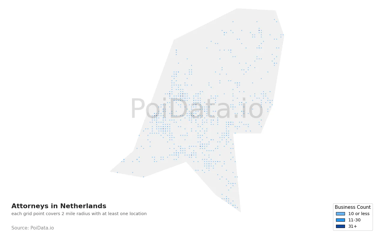 Attorney density map for Netherlands