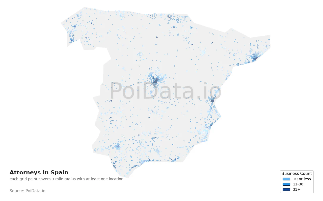 Attorney density map for Spain