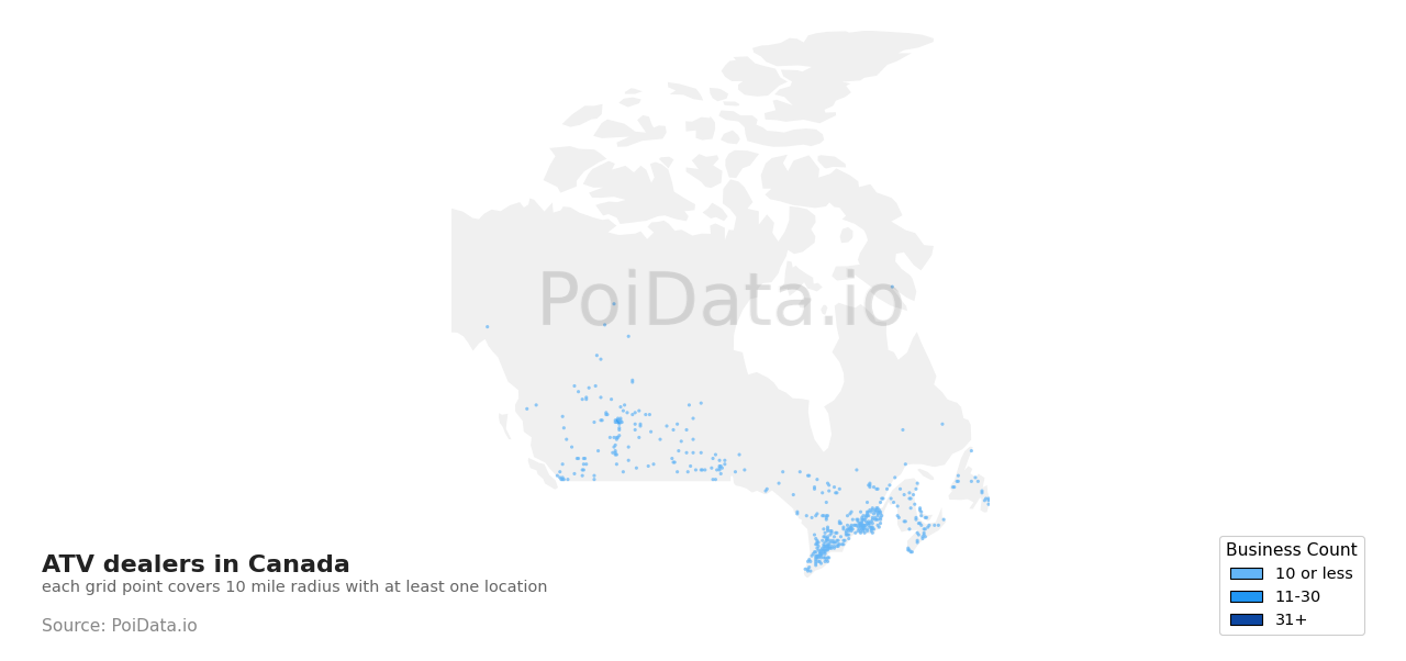 ATV dealer density map for Saskatchewan, Canada