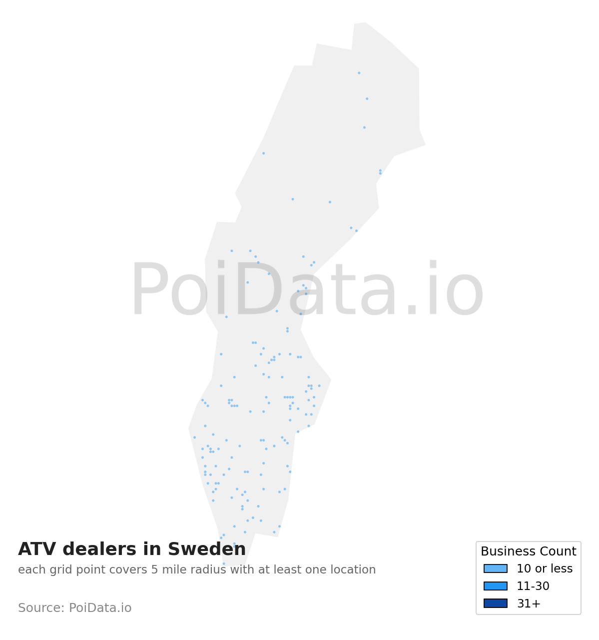 ATV dealer density map for Sweden