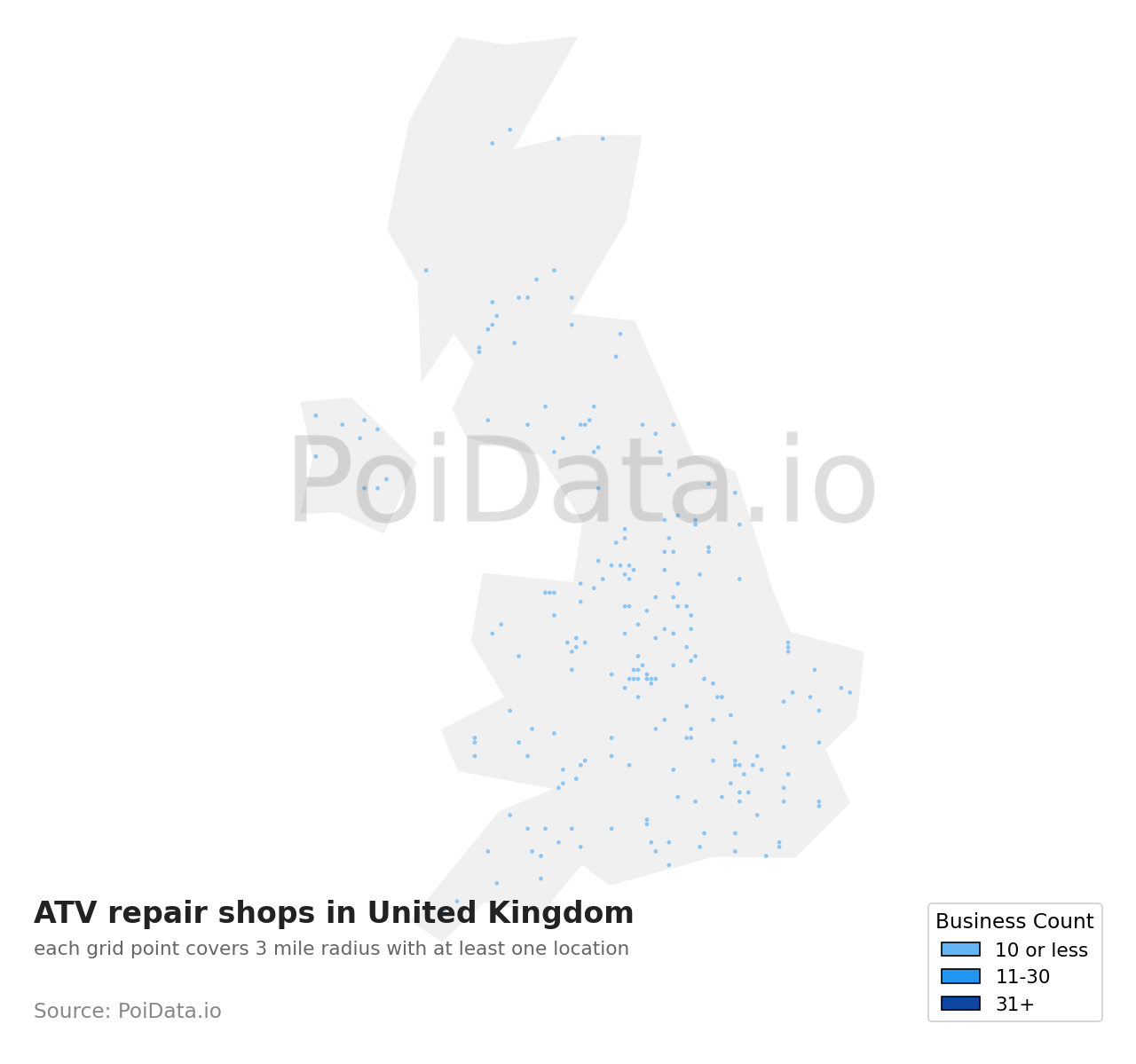 ATV repair shop density map for United Kingdom