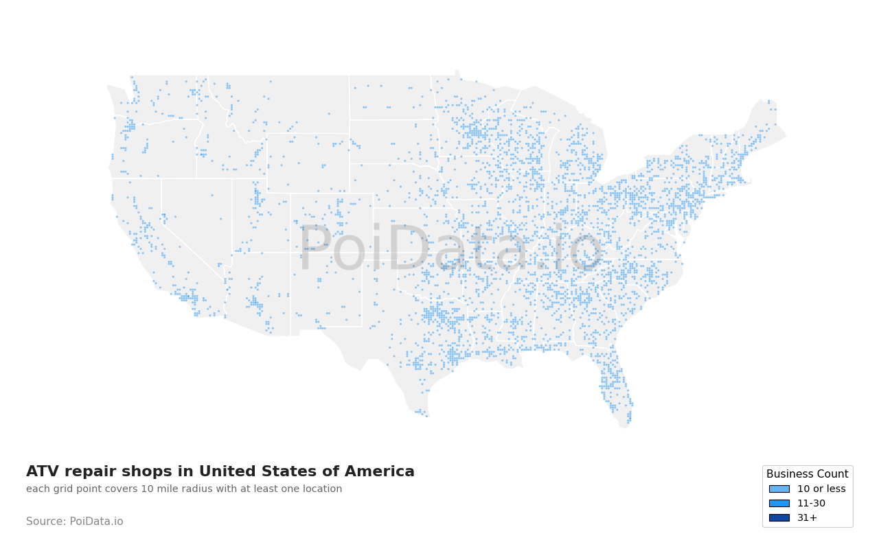ATV repair shop density map for Ohio, United States