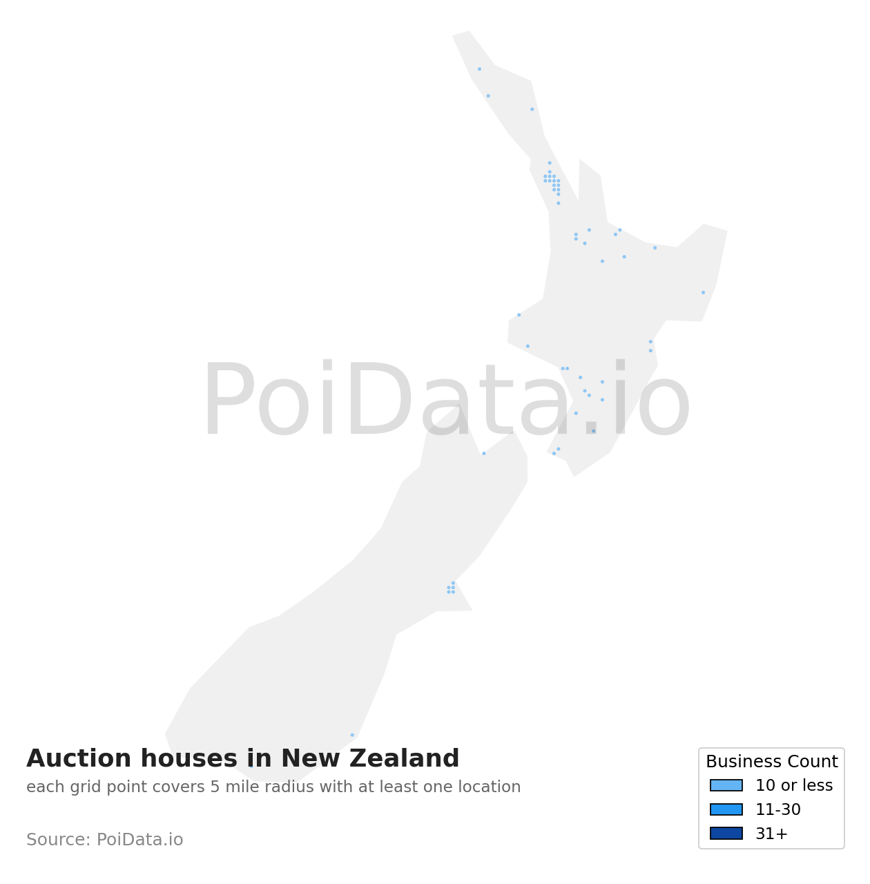 Auction house density map for New Zealand