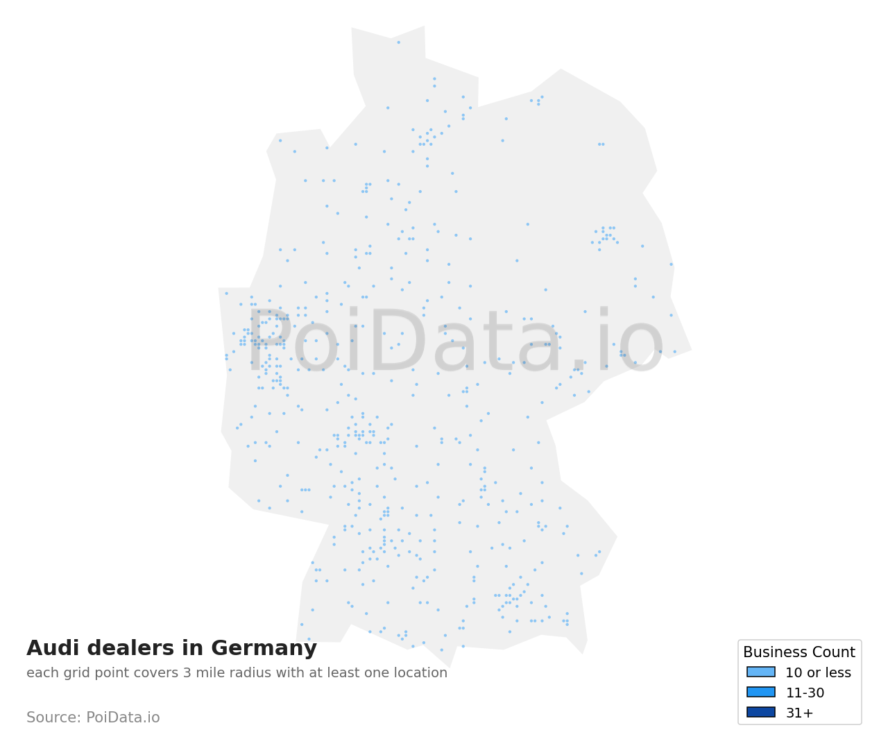 Audi dealer density map for Germany