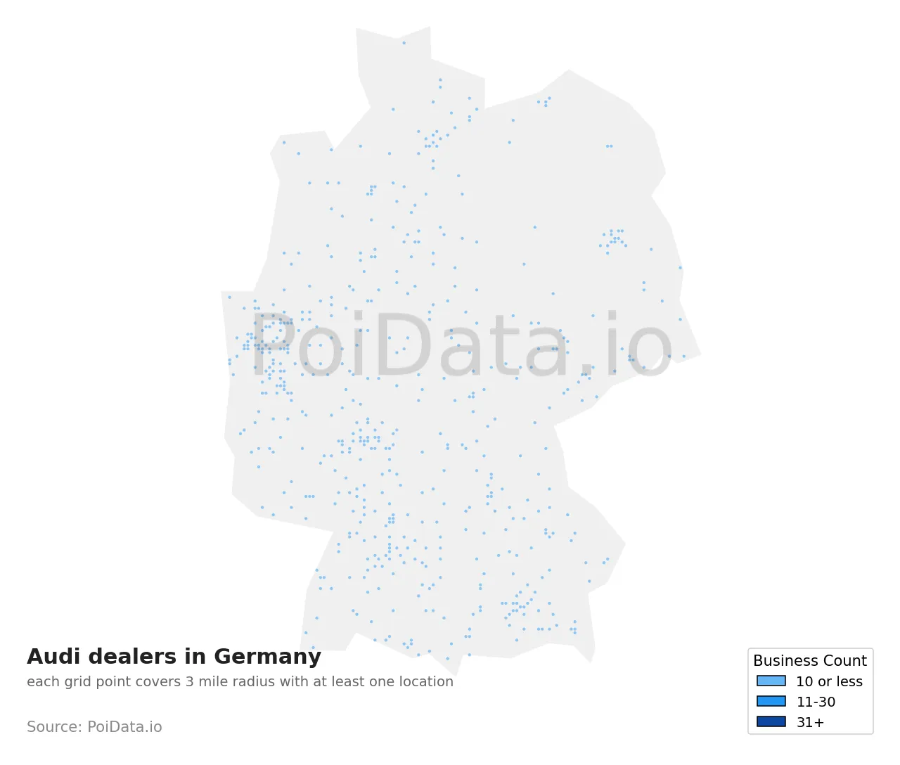 Audi dealer density map for Germany