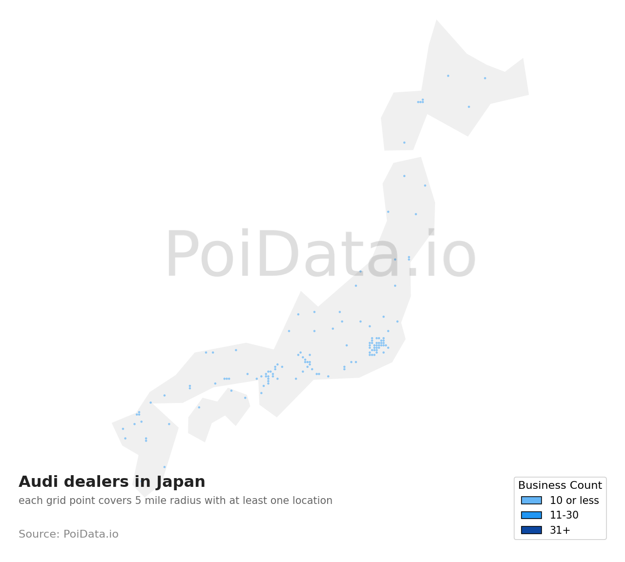 Audi dealer density map for Japan