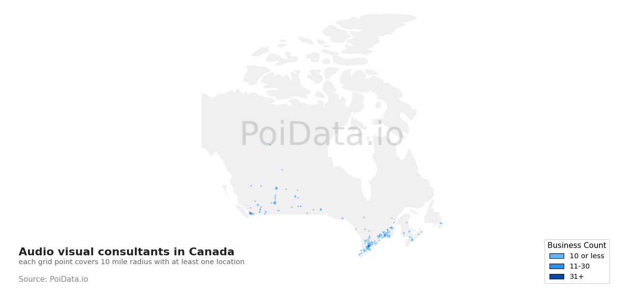 Audio visual consultant density map for Canada