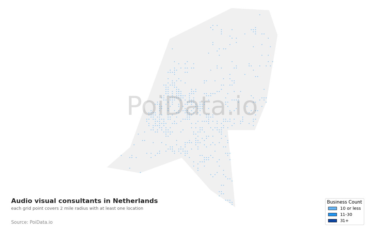 Audio visual consultant density map for Netherlands