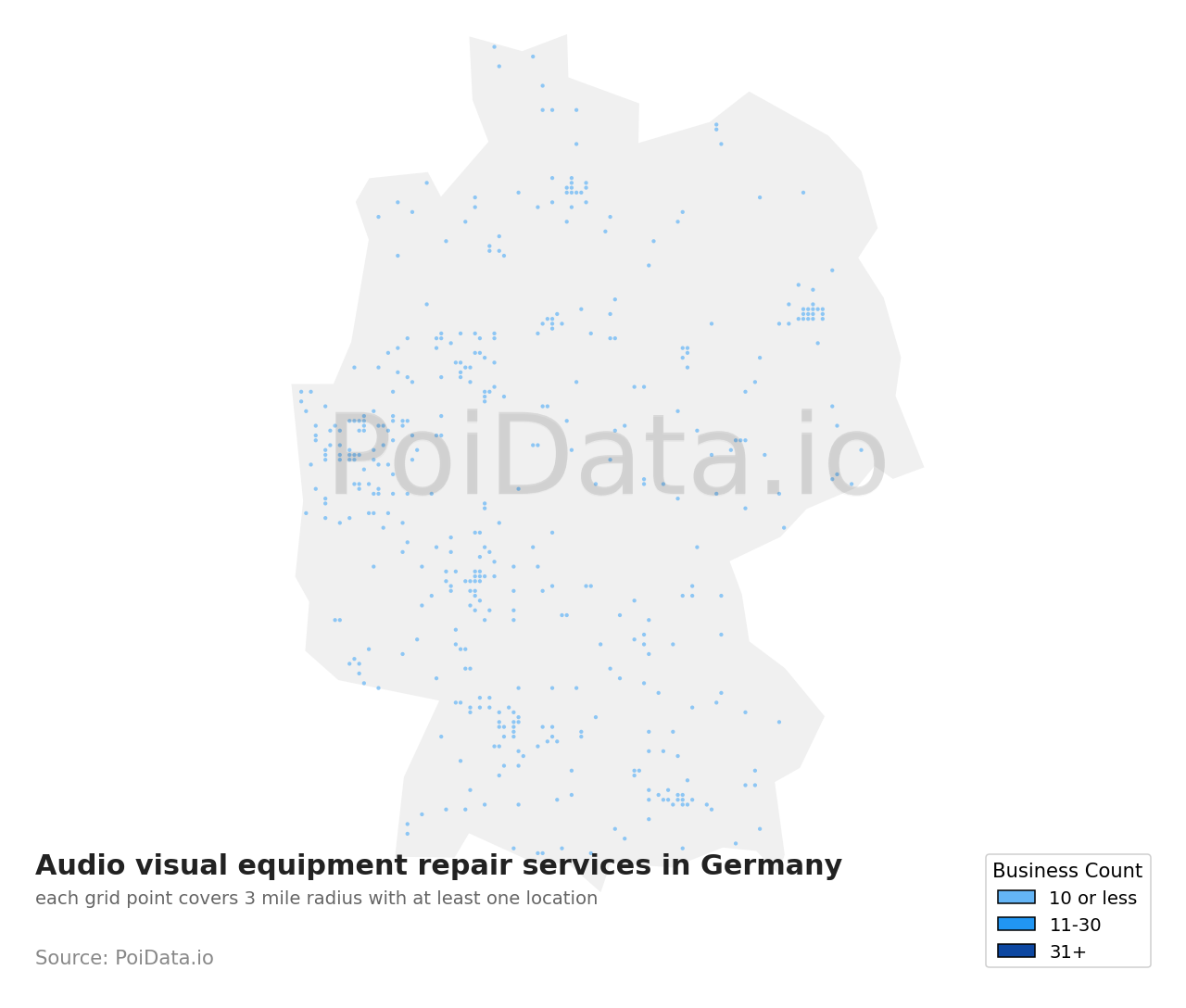 Audio visual equipment repair service density map for Germany