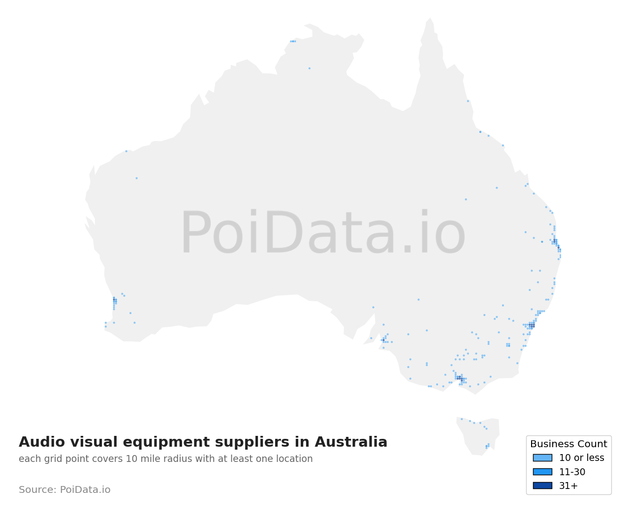 Audio visual equipment supplier density map for Australia