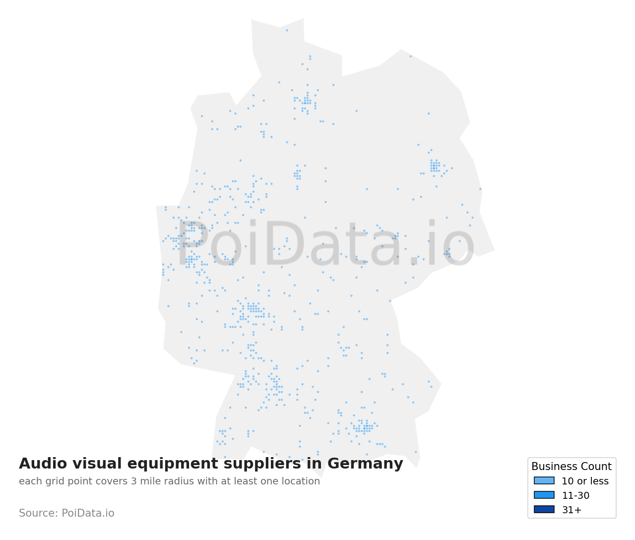 Audio visual equipment supplier density map for Germany