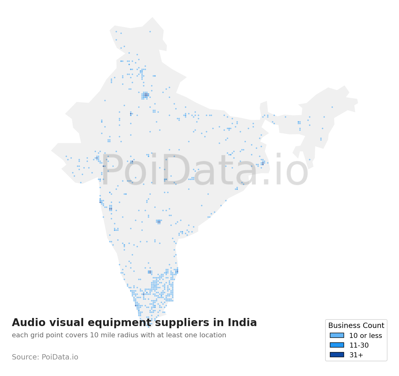 Audio visual equipment supplier density map for India