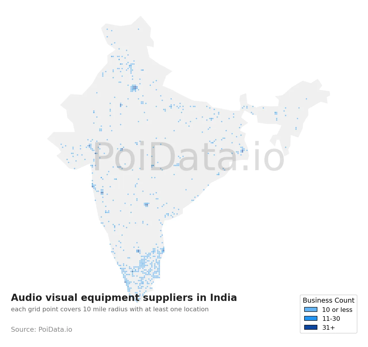 Audio visual equipment supplier density map for India