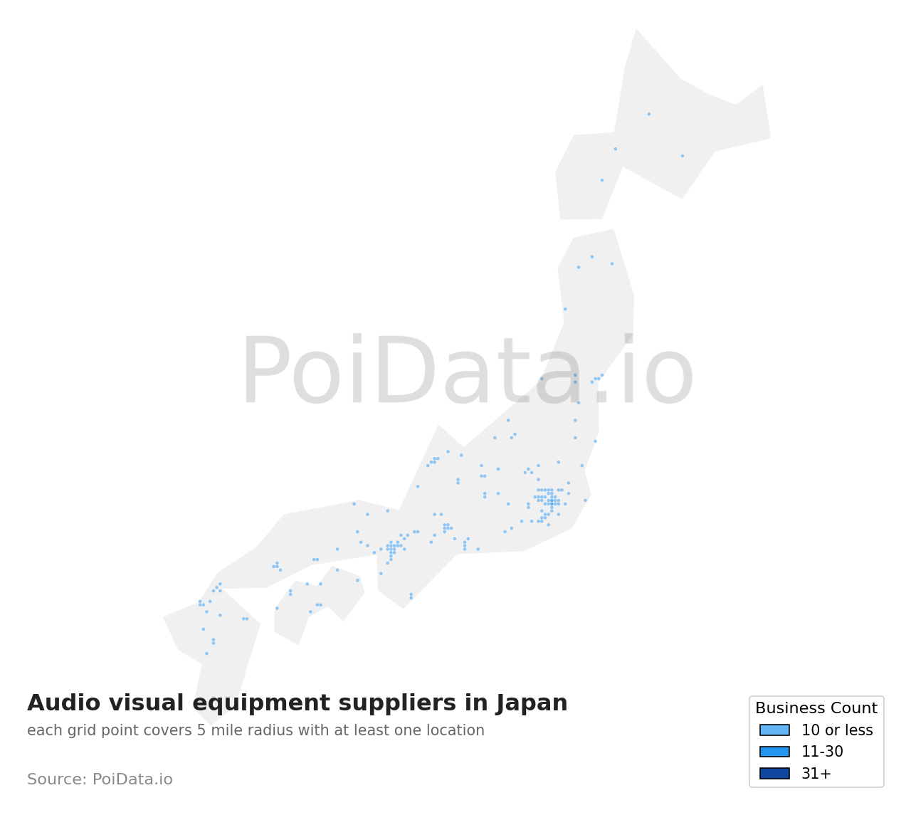 Audio visual equipment supplier density map for Japan