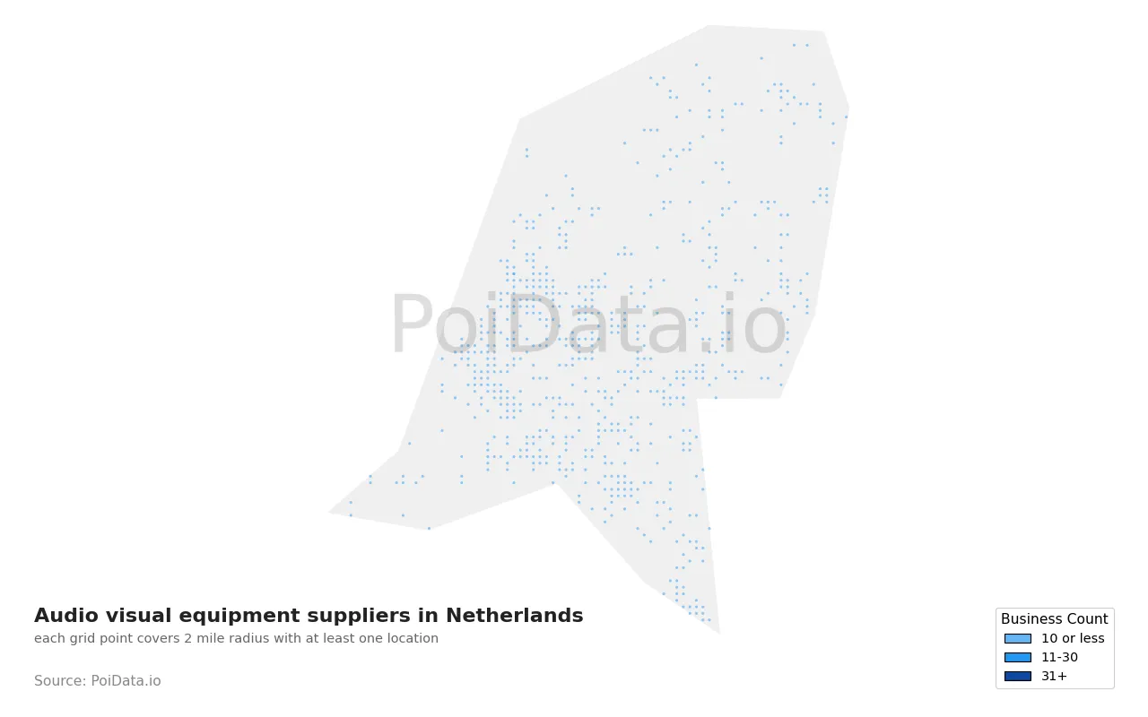 Audio visual equipment supplier density map for Netherlands