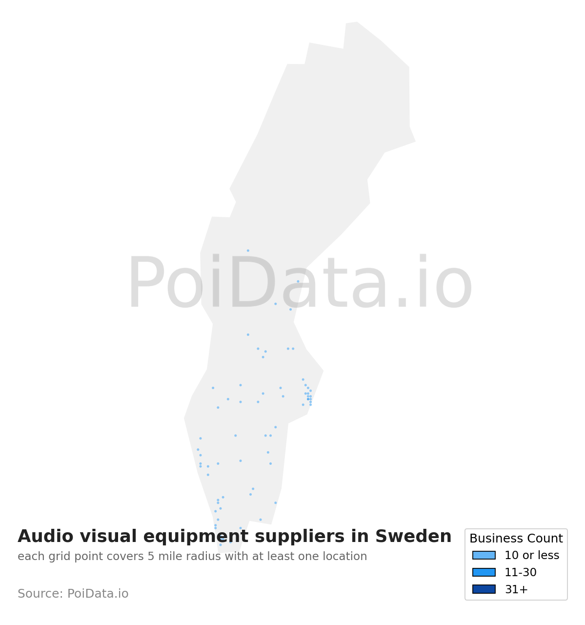 Audio visual equipment supplier density map for Sweden