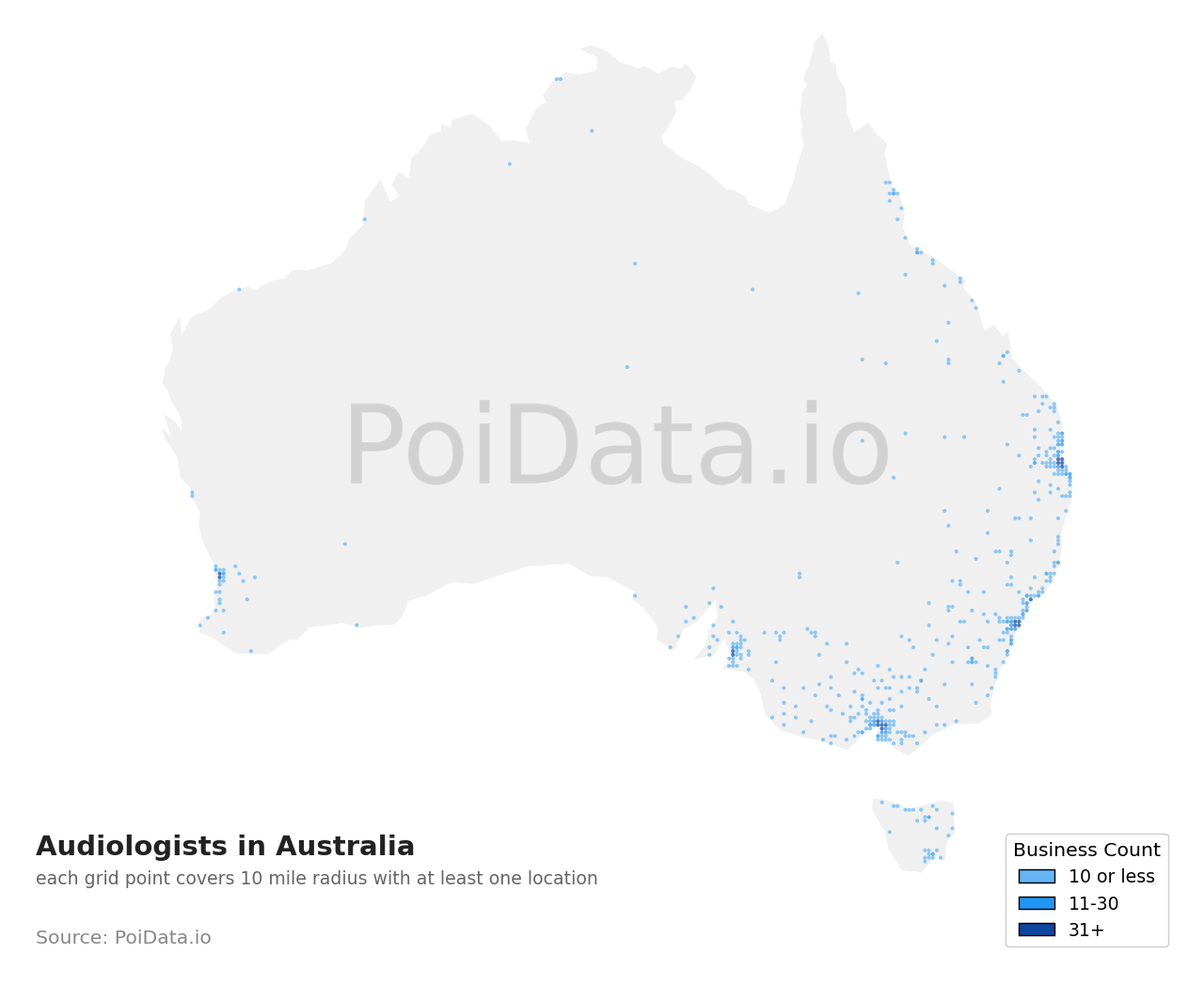 Audiologist density map for Australia