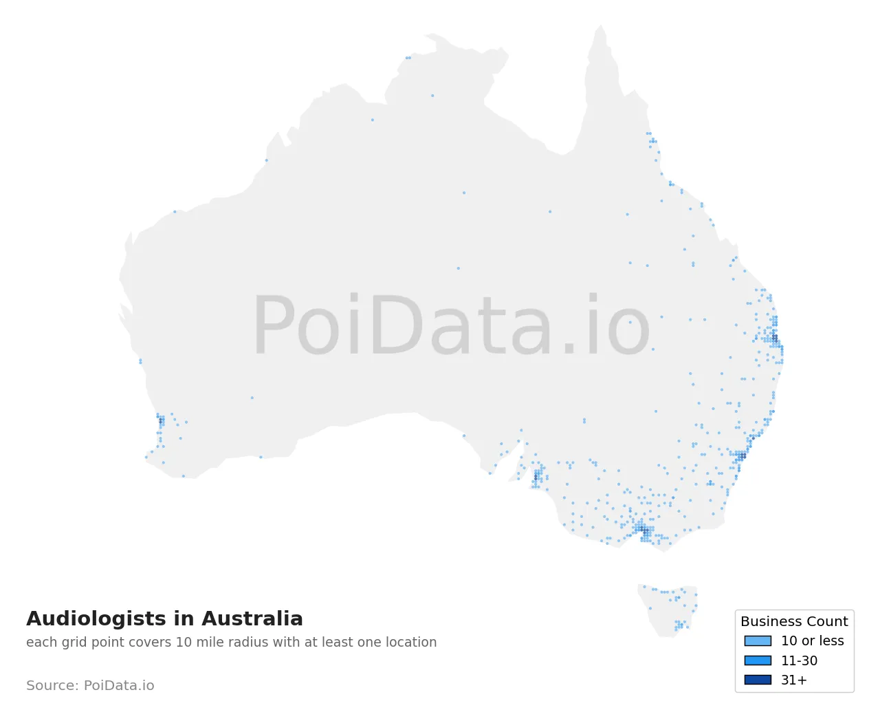 Audiologist density map for Australia
