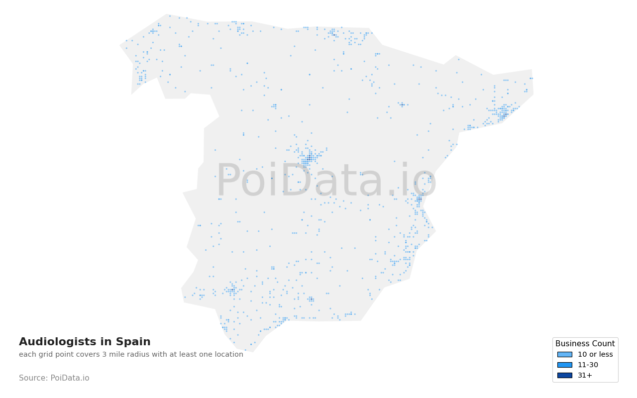 Audiologist density map for Spain