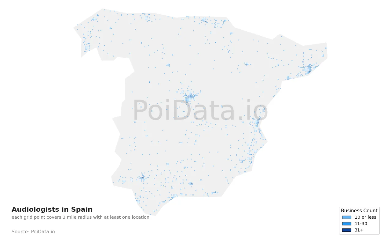 Audiologist density map for Spain