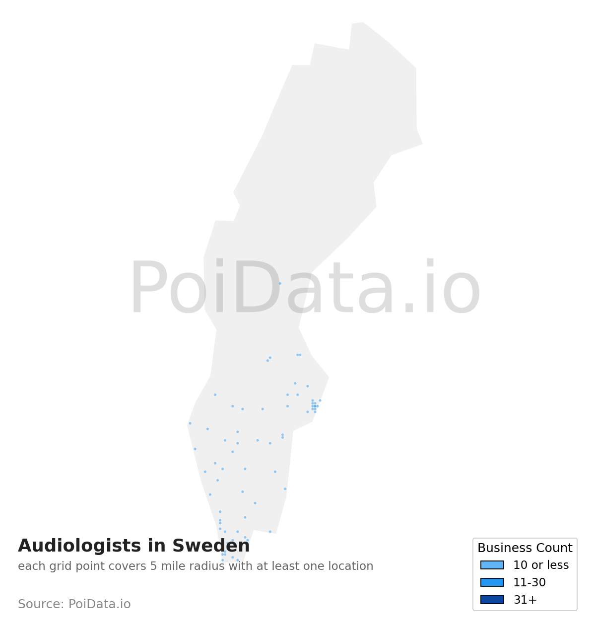 Audiologist density map for Sweden