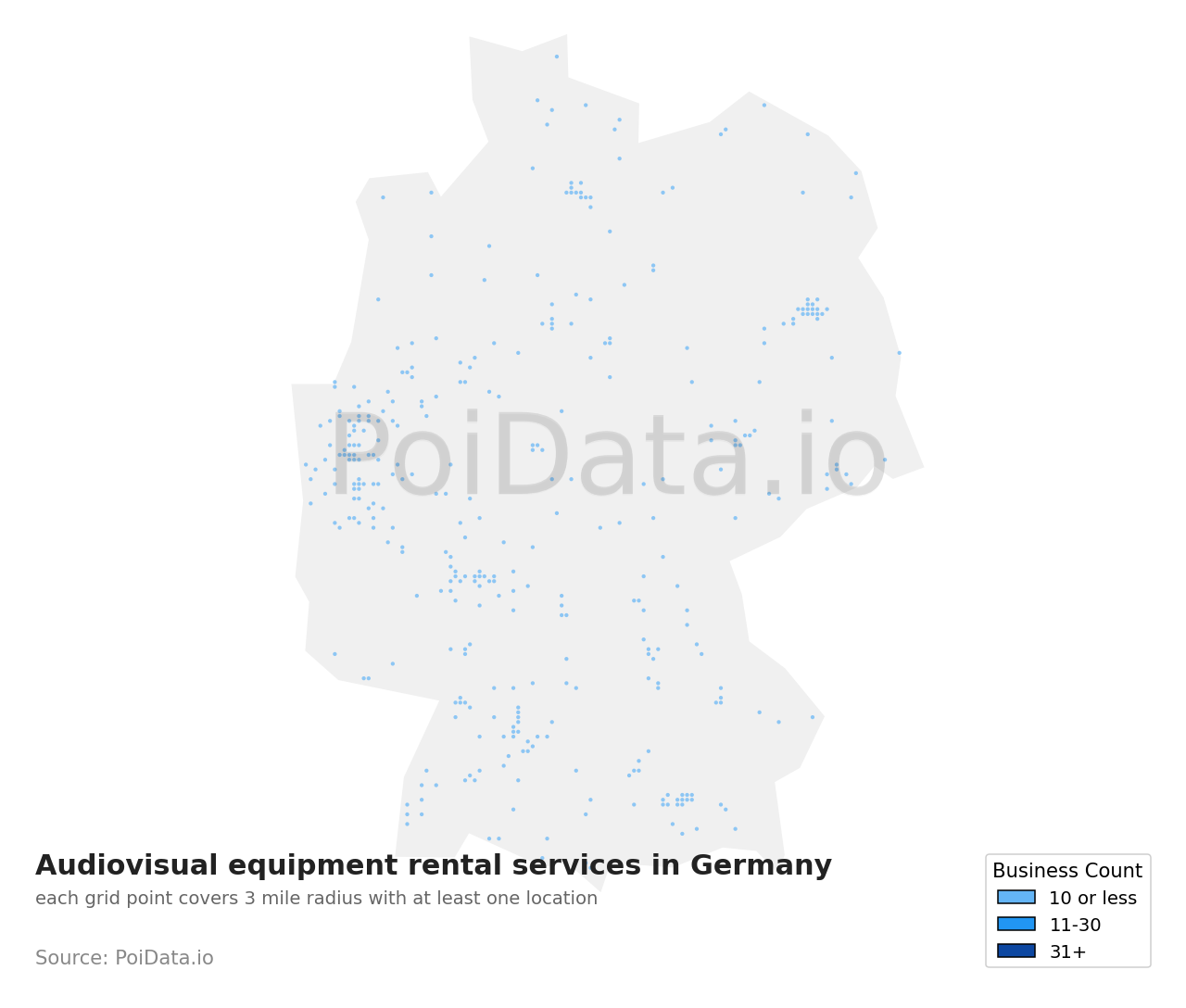 Audiovisual equipment rental service density map for Germany