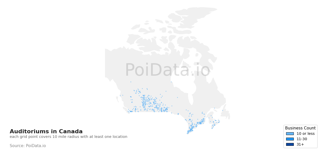 Auditorium density map for Canada