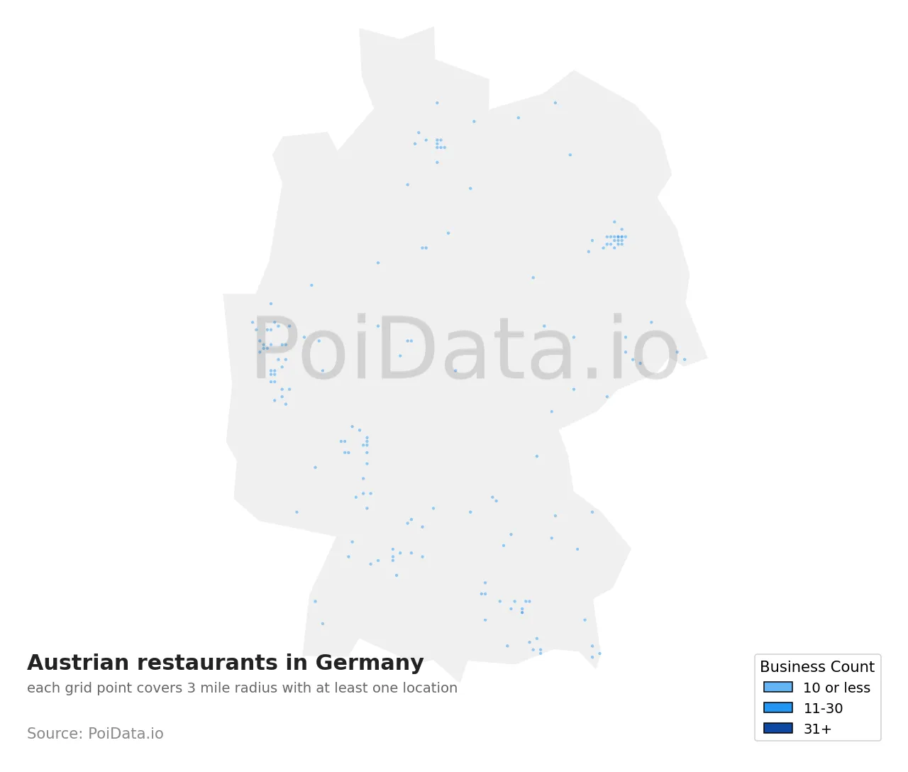 Austrian restaurant density map for Germany