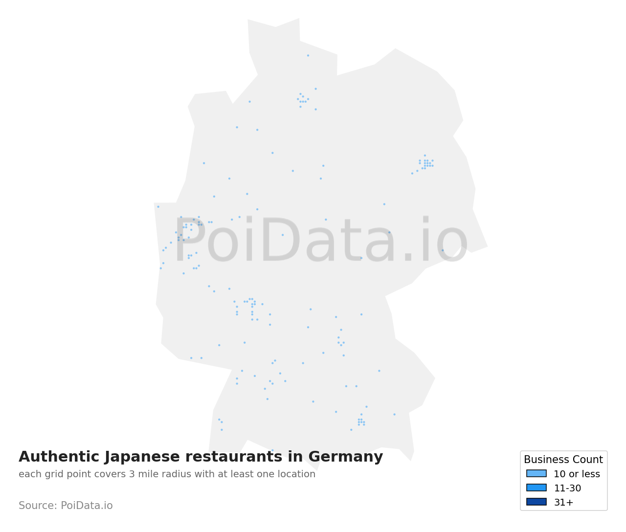 Authentic Japanese restaurant density map for Germany