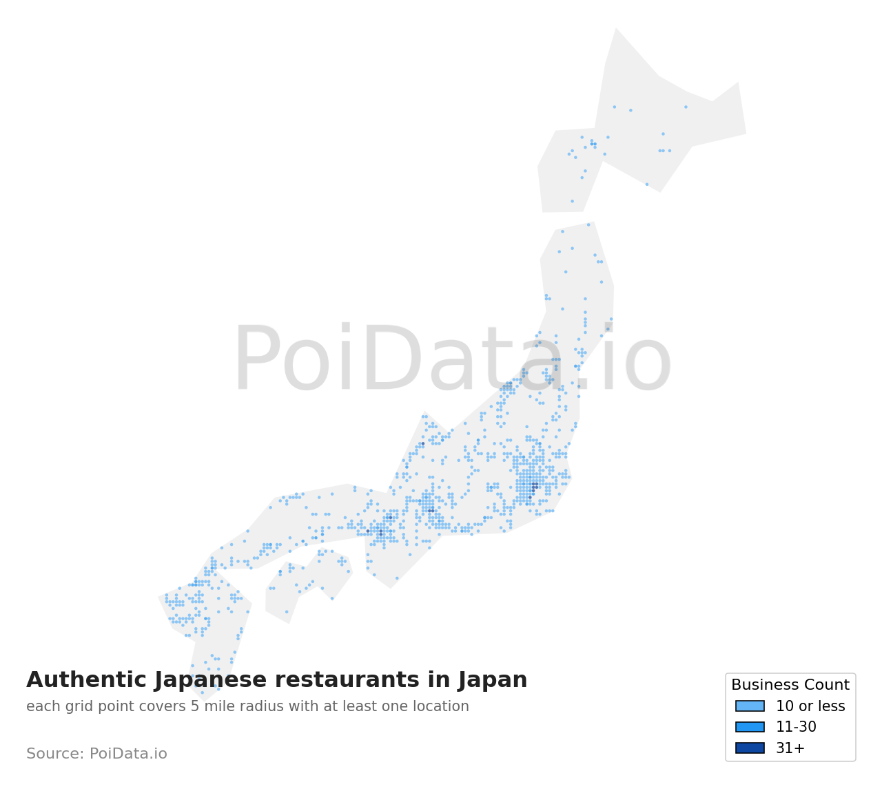 Authentic Japanese restaurant density map for Japan