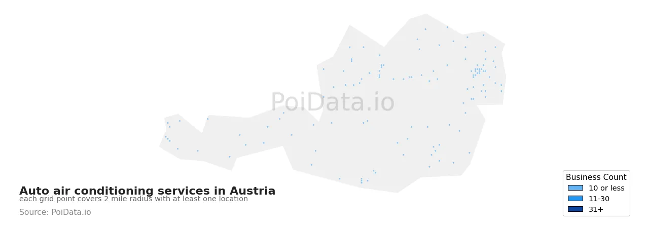 Auto air conditioning service density map for Austria