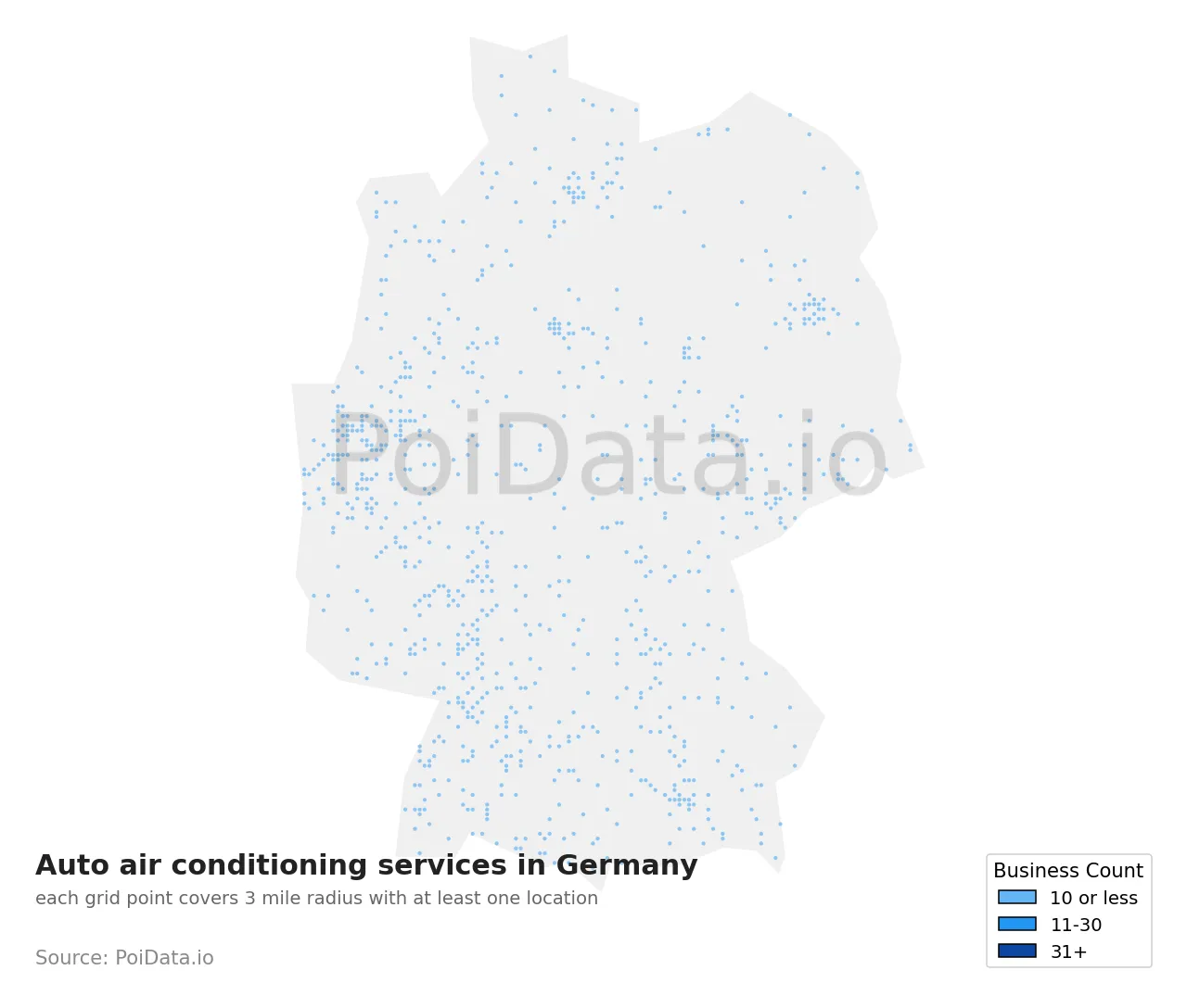 Auto air conditioning service density map for Germany