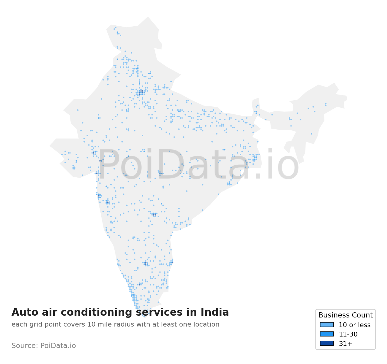 Auto air conditioning service density map for India